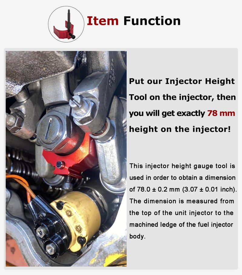 Camoo 9U-7227 Injector Height Adjustment Gauge Tool Aluminum Alloy For CAT Caterpillar 3406E, C-15 and C-16 (Red) - Image 3